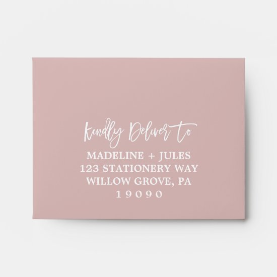 Elegant Blush Pink and White Printed Address RSVP Envelope