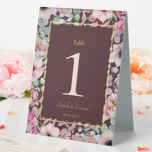 Elegant Blush Pink Anemone Floral Geometric Frames Table Tent Sign