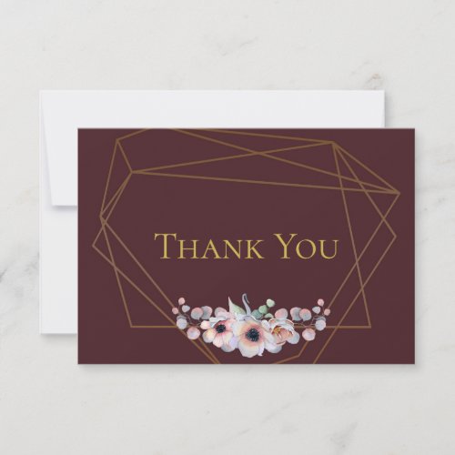 Elegant Blush Pink Anemone Floral Geometric Frames Thank You Card