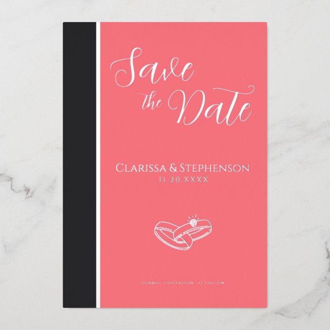 Elegant Blush Pink Anthracite Save The Date Foil Invitation (Front)