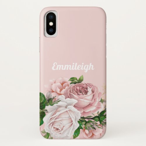 Elegant Blush Pink Antique Watercolor Floral iPhone X Case