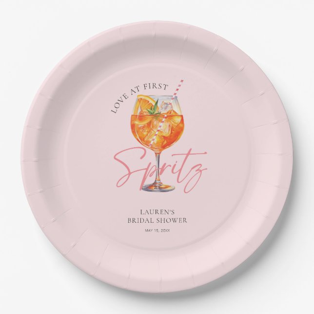 Elegant Blush Pink Aperol Spritz Bridal Shower Paper Plates (Front)