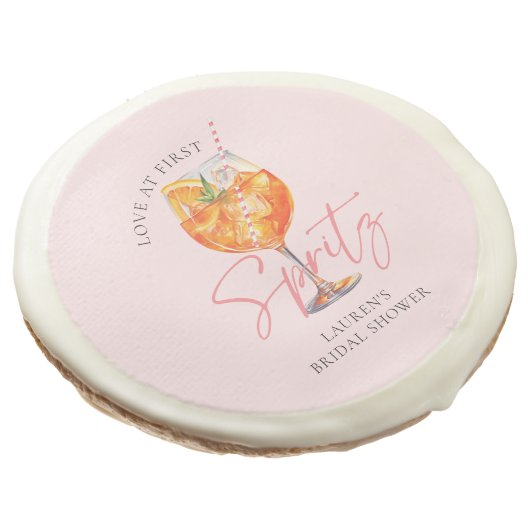 Elegant Blush Pink Aperol Spritz Bridal Shower Sugar Cookie (Angled)