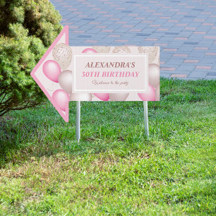 Elegant Blush Pink Balloons Arrow Birthday Yard Sign
