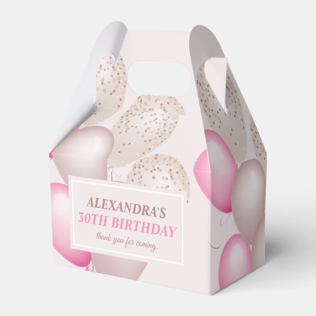 Elegant Blush Pink Balloons Thank you Birthday Favor Boxes (Front Side)