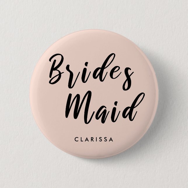 Elegant blush pink & black bridesmaid button (Front)