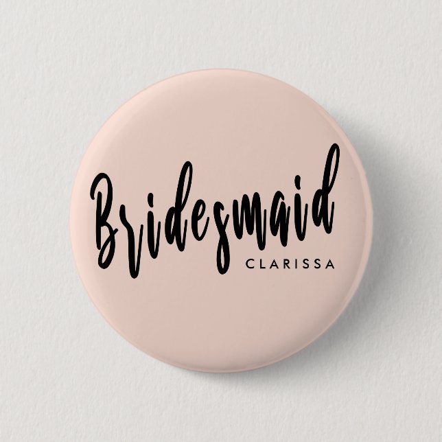 Elegant blush pink & black bridesmaid button (Front)