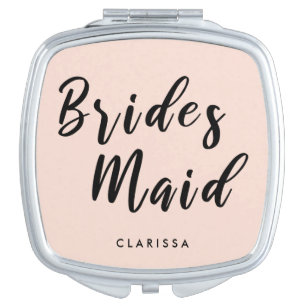 Elegant blush pink & black bridesmaid compact mirror