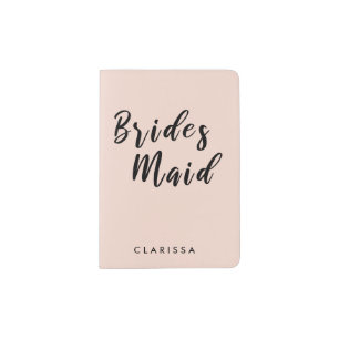 Elegant blush pink & black bridesmaid passport holder