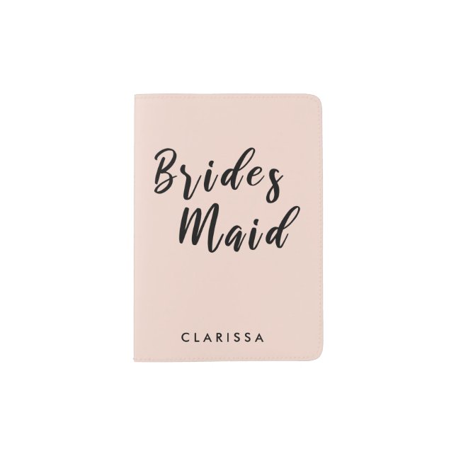 Elegant blush pink & black bridesmaid passport holder (Front)