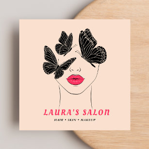 Elegant Blush Pink & Black Butterfly Women Beauty  Square Business Card