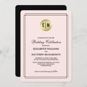 Elegant Blush Pink   Black   Gold Wedding Invitation