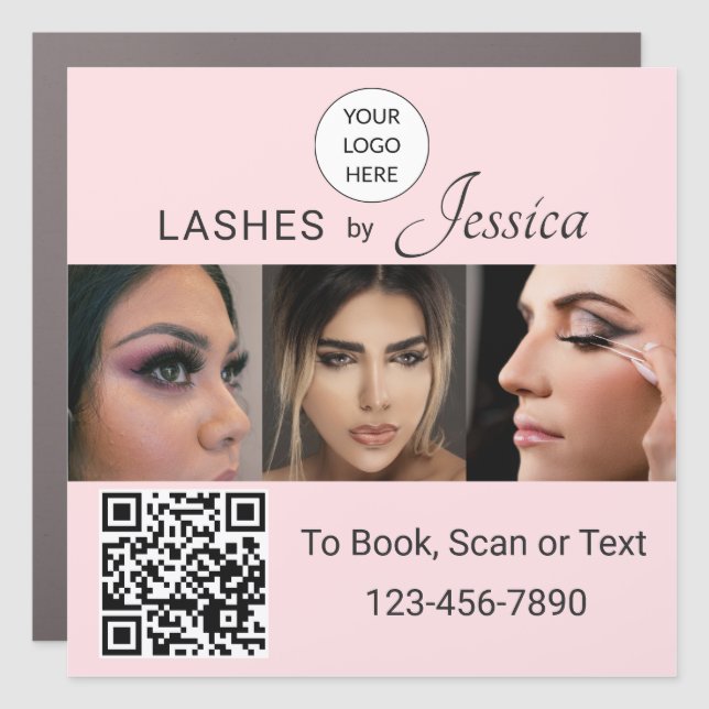 Elegant Blush Pink Black Script 3 Photo Lashes Car Magnet (Front)