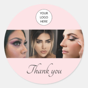 Elegant Blush Pink Black Script 3 Photo Lashes Classic Round Sticker