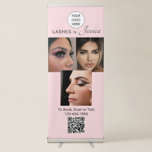 Elegant Blush Pink Black Script 3 Photo Lashes Retractable Banner
