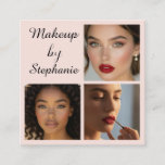 Elegant Blush Pink Black Script 3 Photo Makeup Square Business Card