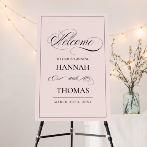 Elegant Blush Pink Black Wedding Welcome Sign