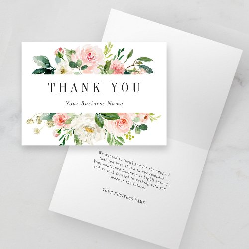 Elegant Blush Pink Bloom Business Folded Thank You