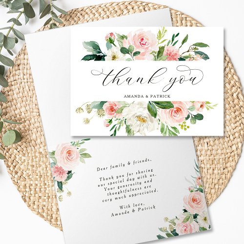 Elegant Blush Pink Bloom Wedding Folded Thank You Card