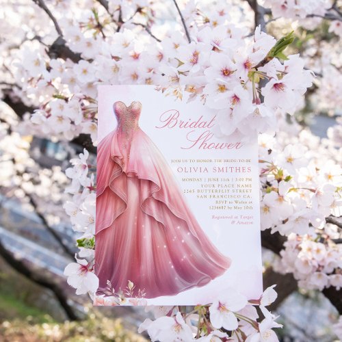 Elegant Blush Pink Boho Floral Dress Bridal Shower Invitation