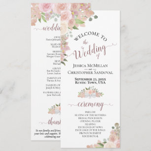 Elegant Blush Pink Boho Watercolor Floral Wedding Program
