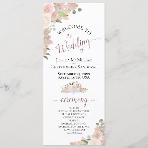 Elegant Blush Pink Boho Watercolor Floral Wedding Program