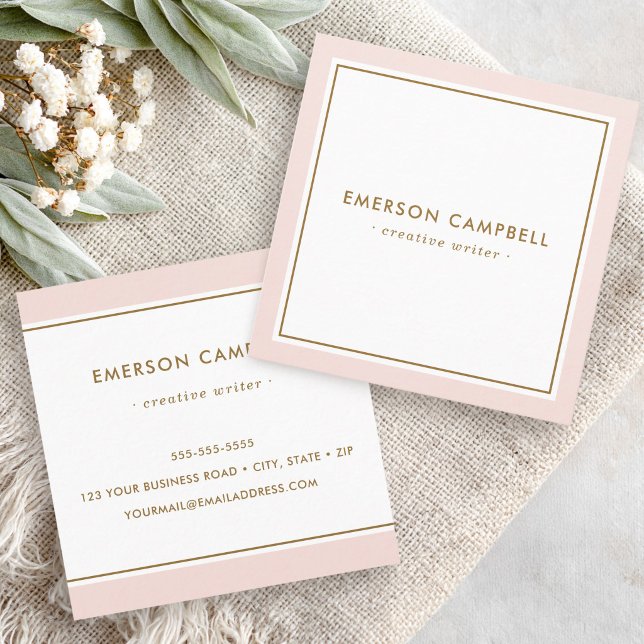 Elegant blush pink border minimal professional square business card (Elegant blush pink border minimal professional square business card)