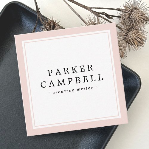 Elegant blush pink border professional minimalist square business card