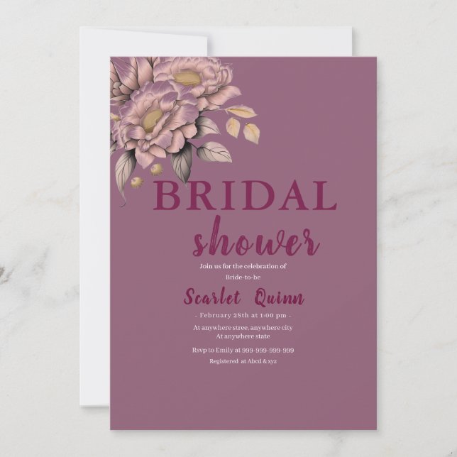 Elegant blush pink botanical flower  bridal shower invitation (Front)