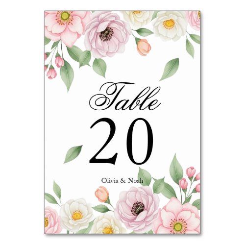Elegant Blush Pink Botanical Garden Wedding Table Number