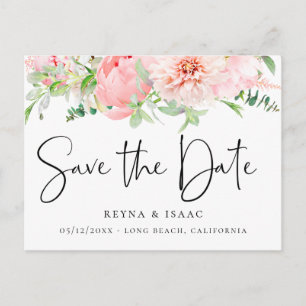 Elegant Blush Pink Botanical Save the Date Announcement Postcard