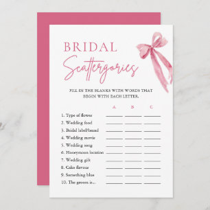 Elegant Blush Pink Bow Bridal Scattergories Game Invitation