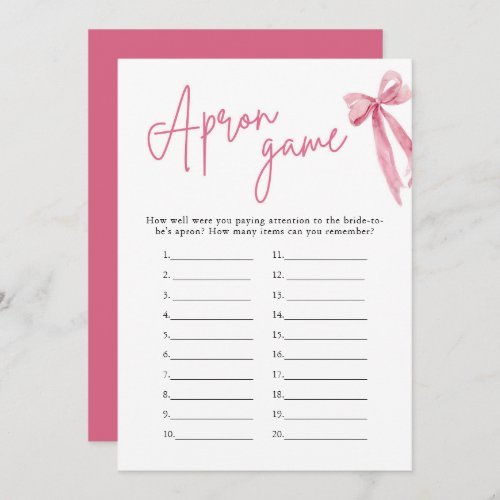 Elegant Blush Pink Bow Bridal Shower Apron Game Invitation