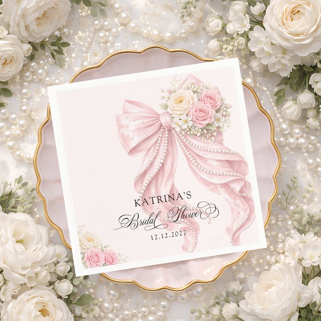 Elegant Blush Pink Bow Bridal Shower Napkins (Creator Uploaded)