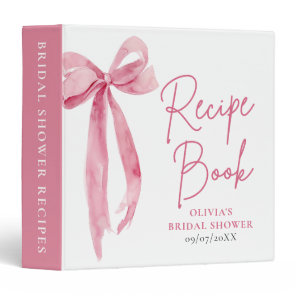 Elegant Blush Pink Bow Bridal Shower Recipe Book 3 Ring Binder
