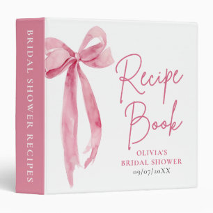 Elegant Blush Pink Bow Bridal Shower Recipe Book 3 Ring Binder