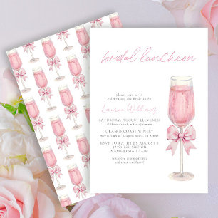 Elegant Blush Pink Bow Champagne Bridal Luncheon Invitation