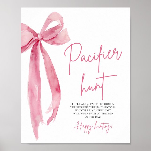 Elegant Blush Pink Bow Cute Pacifier Hunt Game Poster (Front)