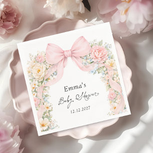 Elegant Blush Pink Bow Floral Baby Shower Napkins