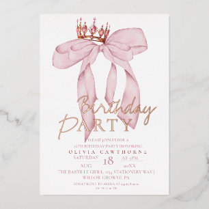  Elegant Blush Pink Bow Gold Birthday Party Foil Invitation