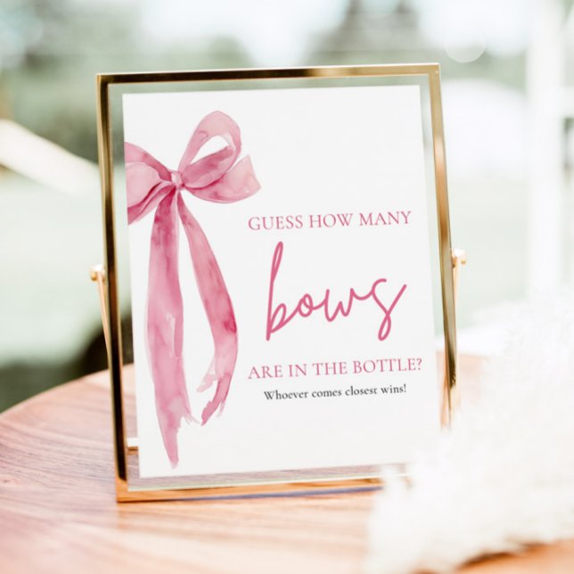 Elegant Blush Pink Bow Guess How Many Bows Game Poster (Elegant Blush Pink Bow Guess How Many Bows Game Sign)