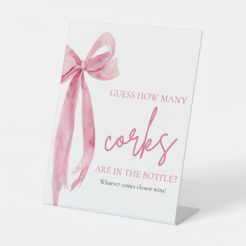 Elegant Blush Pink Bow Guess How Many Corks Game Pedestal Sign