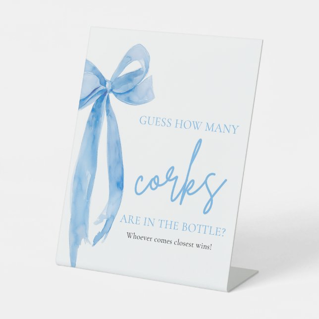 Elegant Blush Pink Bow Guess How Many Corks Game Pedestal Sign (Front)
