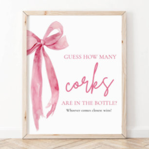 Elegant Blush Pink Bow Guess How Many Corks Game Poster