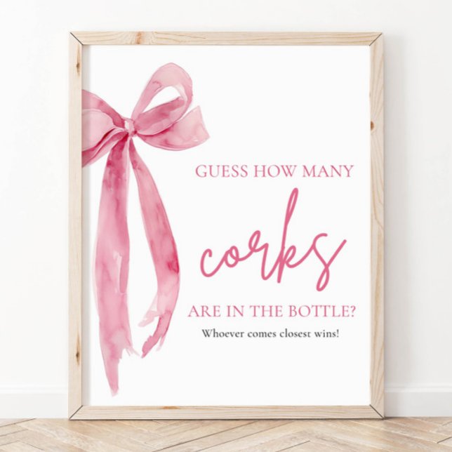 Elegant Blush Pink Bow Guess How Many Corks Game Poster (Elegant Blush Pink Bow Guess How Many Corks Game Pedestal Sign)