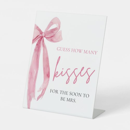 Elegant Blush Pink Bow Guess How Many Kisses Game Pedestal Sign