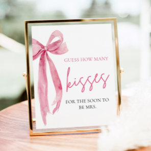 Elegant Blush Pink Bow Guess How Many Kisses Game Poster