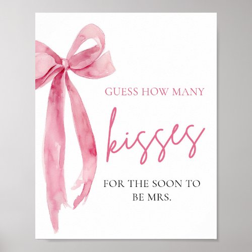 Elegant Blush Pink Bow Guess How Many Kisses Game Poster