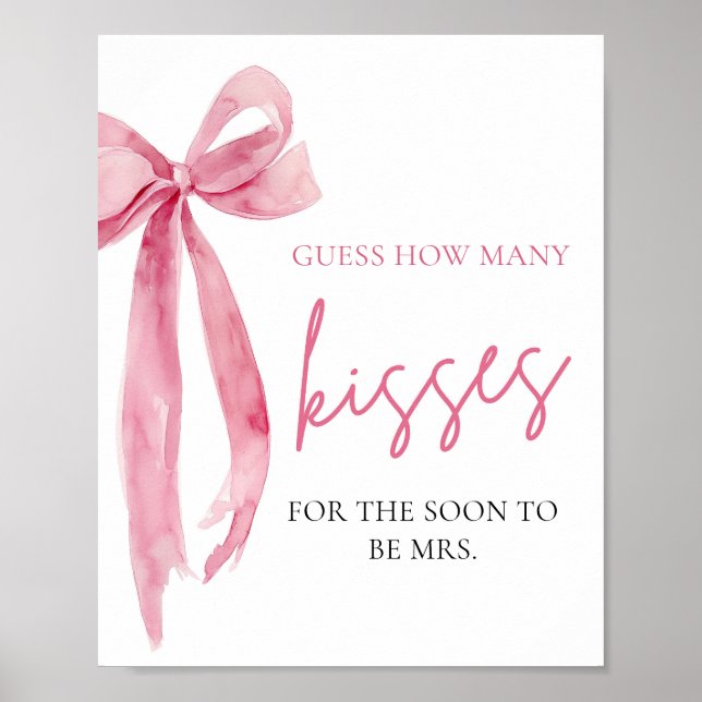 Elegant Blush Pink Bow Guess How Many Kisses Game Poster (Front)