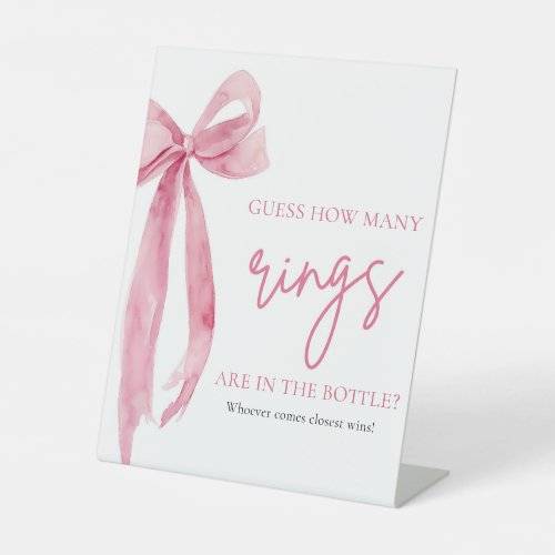 Elegant Blush Pink Bow Guess How Many Rings Game Pedestal Sign